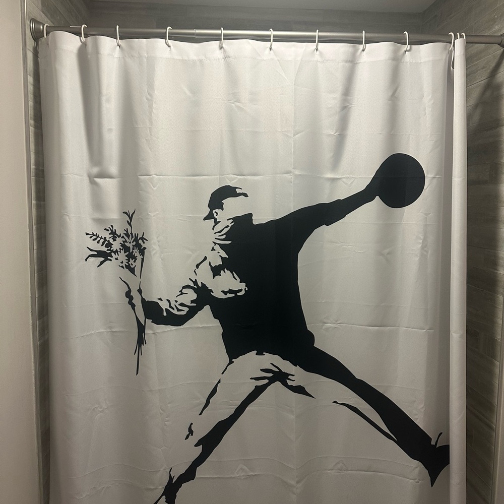 Banksy Print Artistic Black and White Shower Curtain for Bath